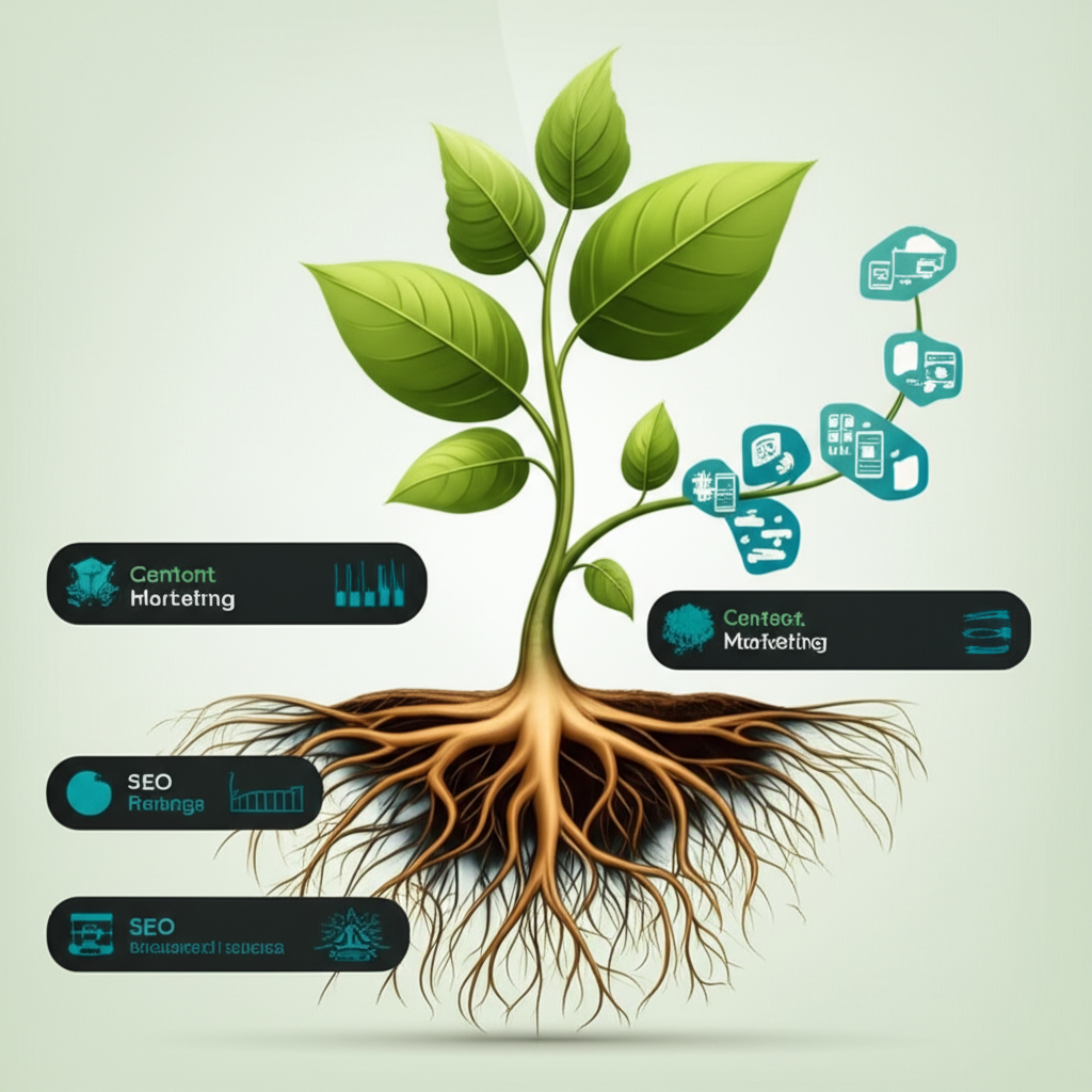 Growth marketing visualization with SEO rankings and organic growth